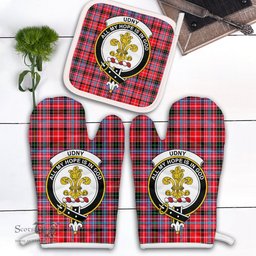 Scottish Udny Clan Crest Tartan Oven Mitt And Pot Holder Set (2 Oven Mitts + 1 Pot Holder)