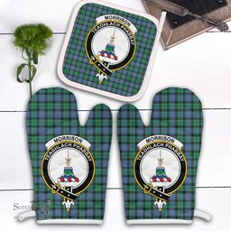 Scottish Morrison Ancient Clan Crest Tartan Oven Mitt And Pot Holder Set (2 Oven Mitts + 1 Pot Holder)