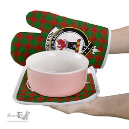 Scottish Middleton Modern Clan Crest Tartan Oven Mitt And Pot Holder Set (2 Oven Mitts + 1 Pot Holder)