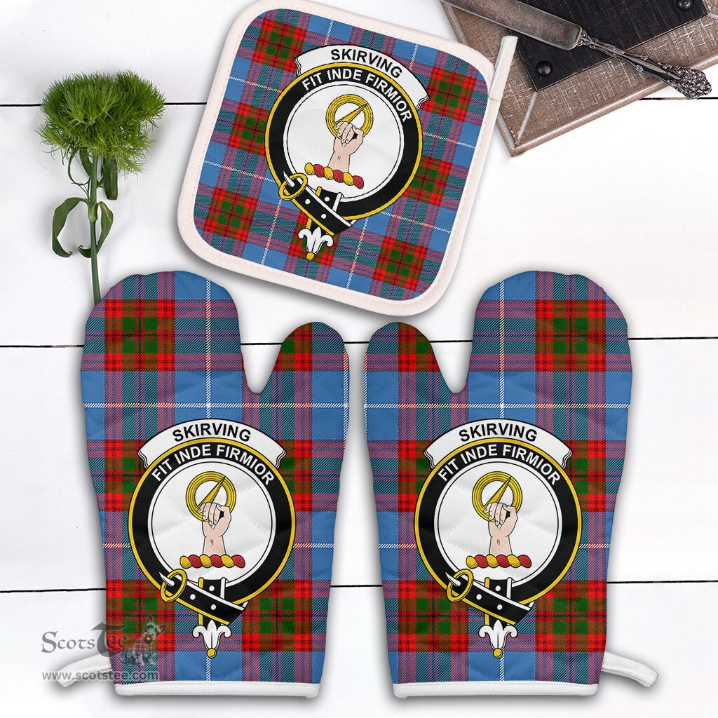 Scottish Skirving Clan Crest Tartan Oven Mitt And Pot Holder Set (2 Oven Mitts + 1 Pot Holder)