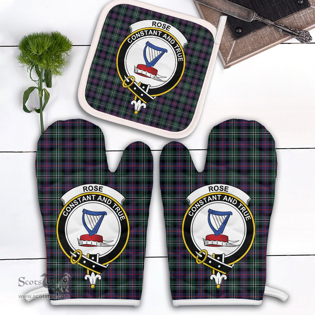 Scottish Rose Hunting Modern Clan Crest Tartan Oven Mitt And Pot Holder Set (2 Oven Mitts + 1 Pot Holder)