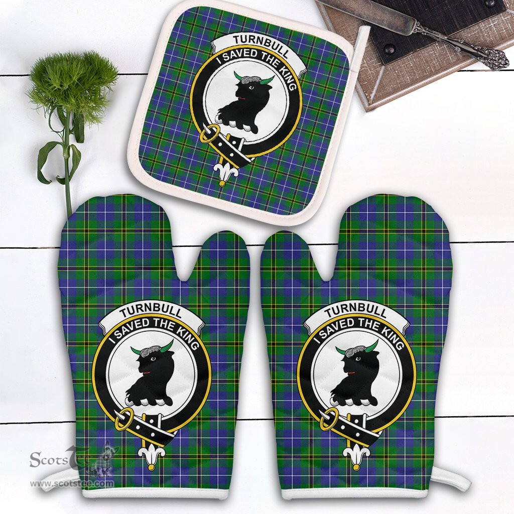 Scottish Turnbull Hunting Clan Crest Tartan Oven Mitt And Pot Holder Set (2 Oven Mitts + 1 Pot Holder)