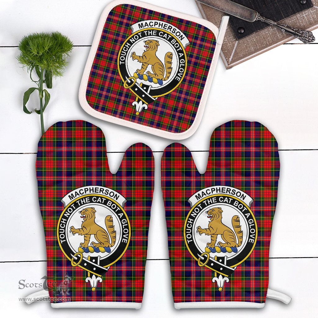 Scottish MacPherson Modern Clan Crest Tartan Oven Mitt And Pot Holder Set (2 Oven Mitts + 1 Pot Holder)
