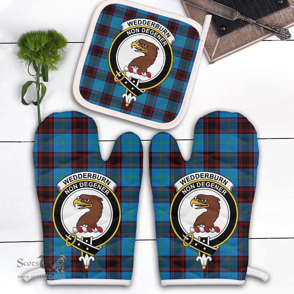 Scottish Wedderburn Clan Crest Tartan Oven Mitt And Pot Holder Set (2 Oven Mitts + 1 Pot Holder)