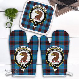 Scottish Wedderburn Clan Crest Tartan Oven Mitt And Pot Holder Set (2 Oven Mitts + 1 Pot Holder)