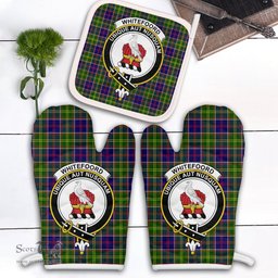 Scottish Whitefoord Modern Clan Crest Tartan Oven Mitt And Pot Holder Set (2 Oven Mitts + 1 Pot Holder)