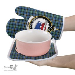 Scottish Weir Ancient Clan Crest Tartan Oven Mitt And Pot Holder Set (2 Oven Mitts + 1 Pot Holder)