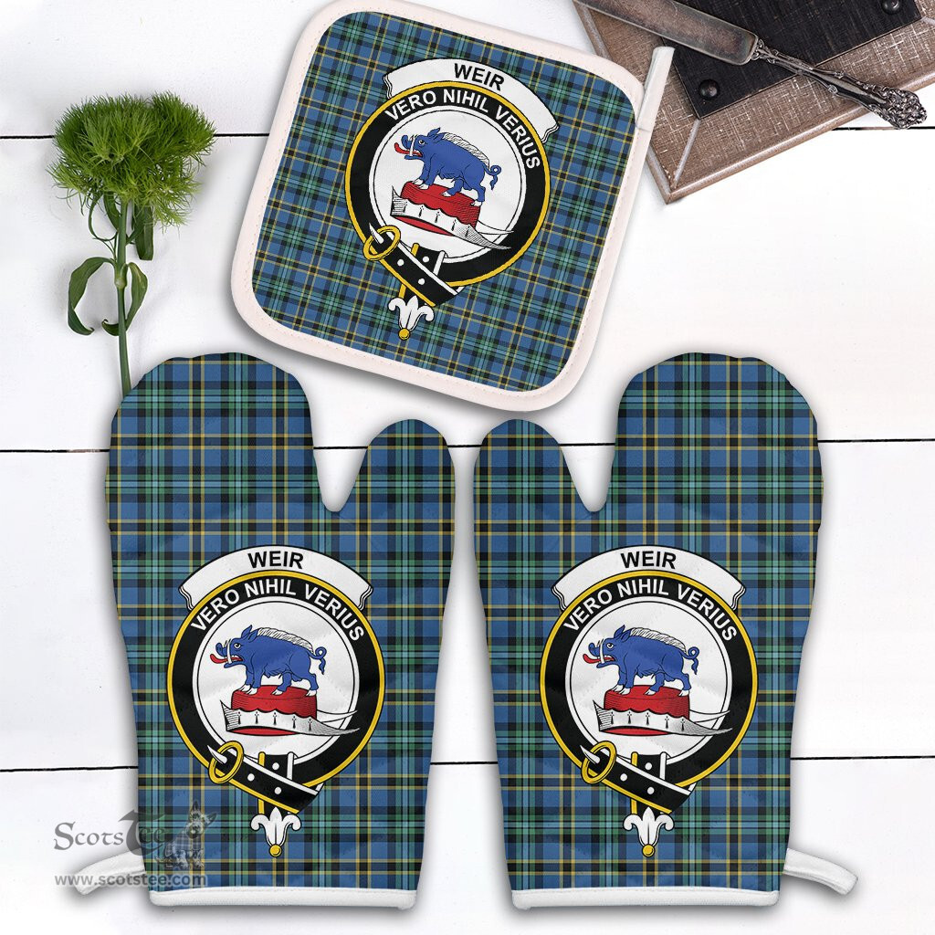 Scottish Weir Ancient Clan Crest Tartan Oven Mitt And Pot Holder Set (2 Oven Mitts + 1 Pot Holder)