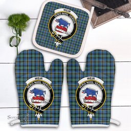 Scottish Weir Ancient Clan Crest Tartan Oven Mitt And Pot Holder Set (2 Oven Mitts + 1 Pot Holder)