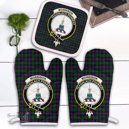 Scottish Morrison Modern Clan Crest Tartan Oven Mitt And Pot Holder Set (2 Oven Mitts + 1 Pot Holder)