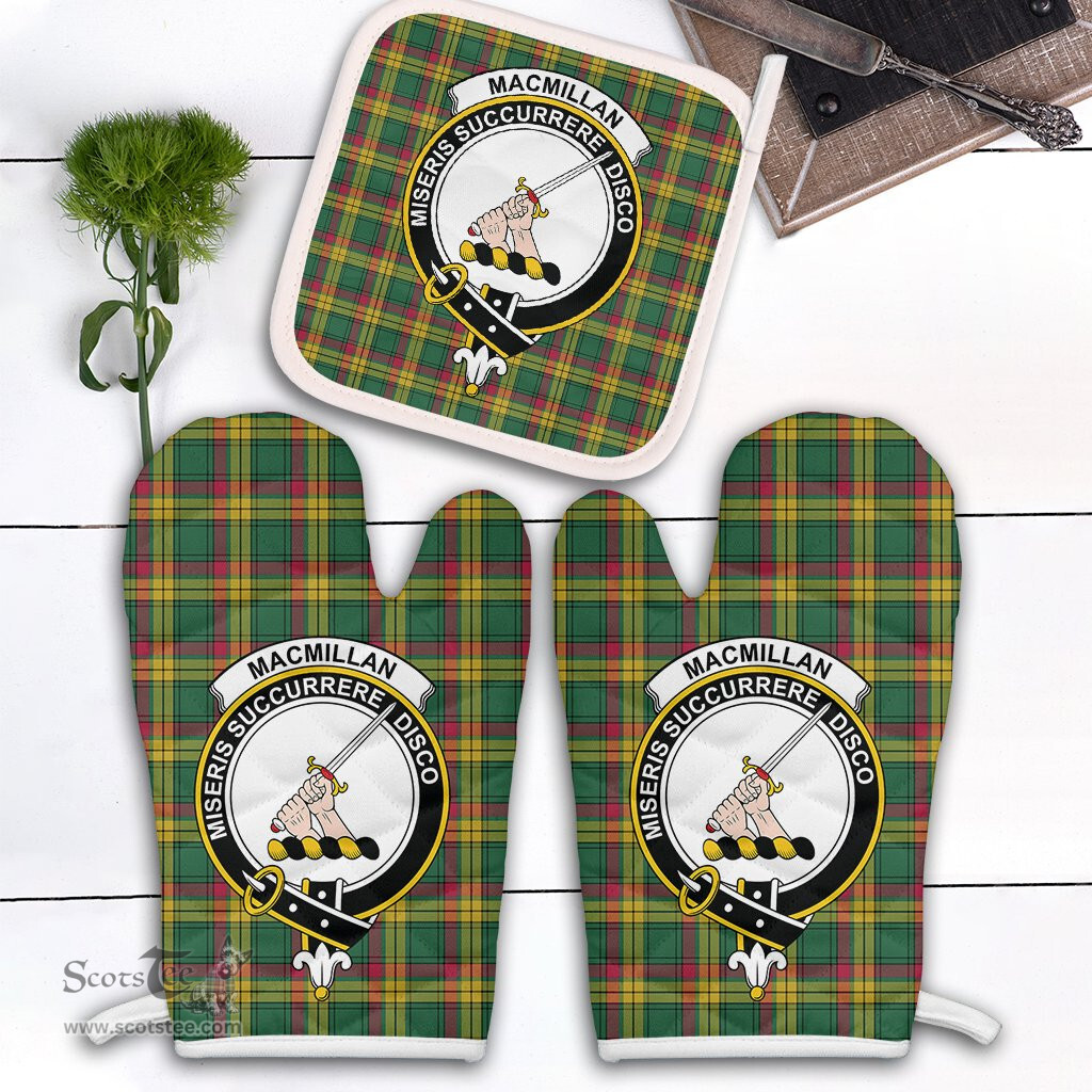 Scottish MacMillan Old Ancient Clan Crest Tartan Oven Mitt And Pot Holder Set (2 Oven Mitts + 1 Pot Holder)