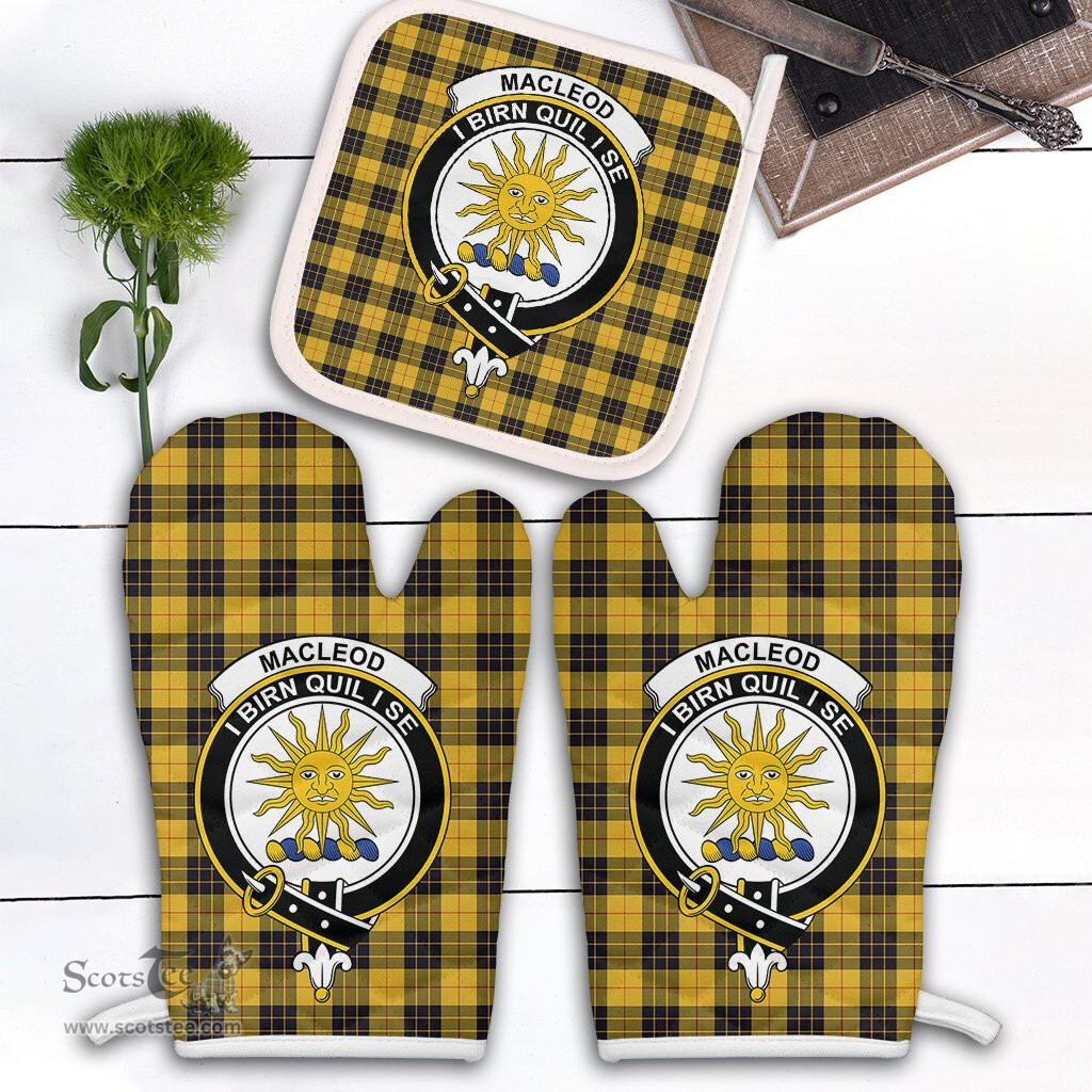 Scottish MacLeod Of Lewis Ancient Clan Crest Tartan Oven Mitt And Pot Holder Set (2 Oven Mitts + 1 Pot Holder)