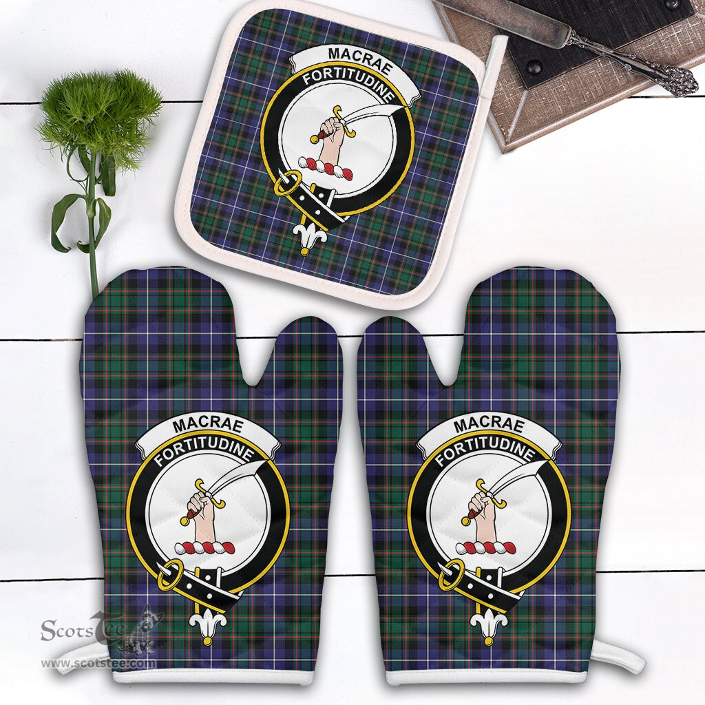 Scottish MacRae Hunting Modern Clan Crest Tartan Oven Mitt And Pot Holder Set (2 Oven Mitts + 1 Pot Holder)