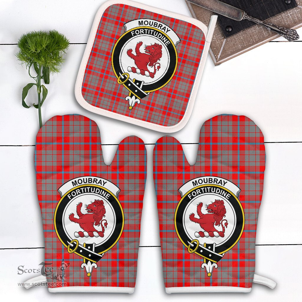 Scottish Moubray Clan Crest Tartan Oven Mitt And Pot Holder Set (2 Oven Mitts + 1 Pot Holder)