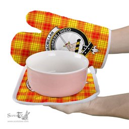 Scottish MacMillan Clan Crest Tartan Oven Mitt And Pot Holder Set (2 Oven Mitts + 1 Pot Holder)