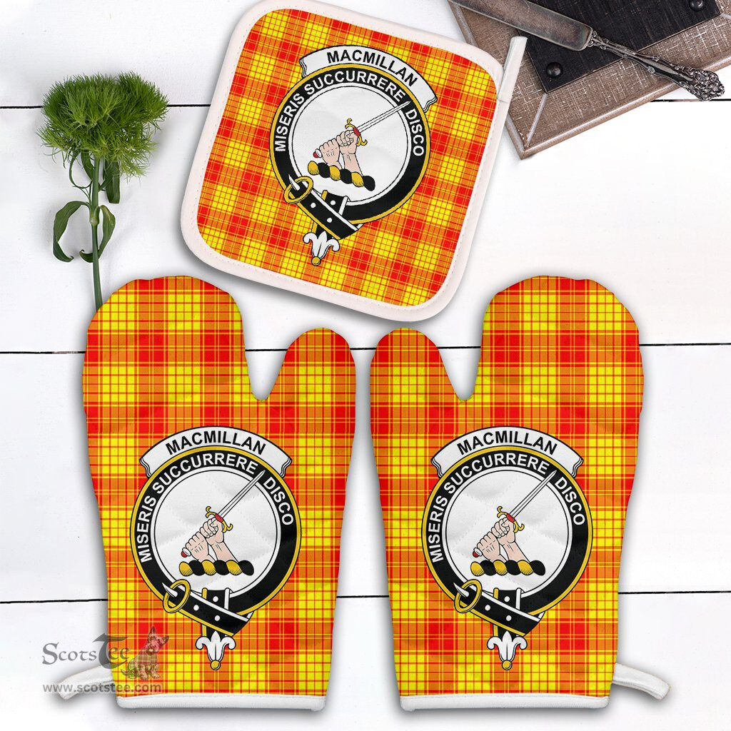 Scottish MacMillan Clan Crest Tartan Oven Mitt And Pot Holder Set (2 Oven Mitts + 1 Pot Holder)