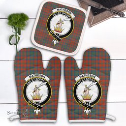 Scottish Matheson Ancient Clan Crest Tartan Oven Mitt And Pot Holder Set (2 Oven Mitts + 1 Pot Holder)
