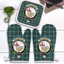 Scottish MacDonald Of The Isles Hunting Ancient Clan Crest Tartan Oven Mitt And Pot Holder Set (2 Oven Mitts + 1 Pot Holder)