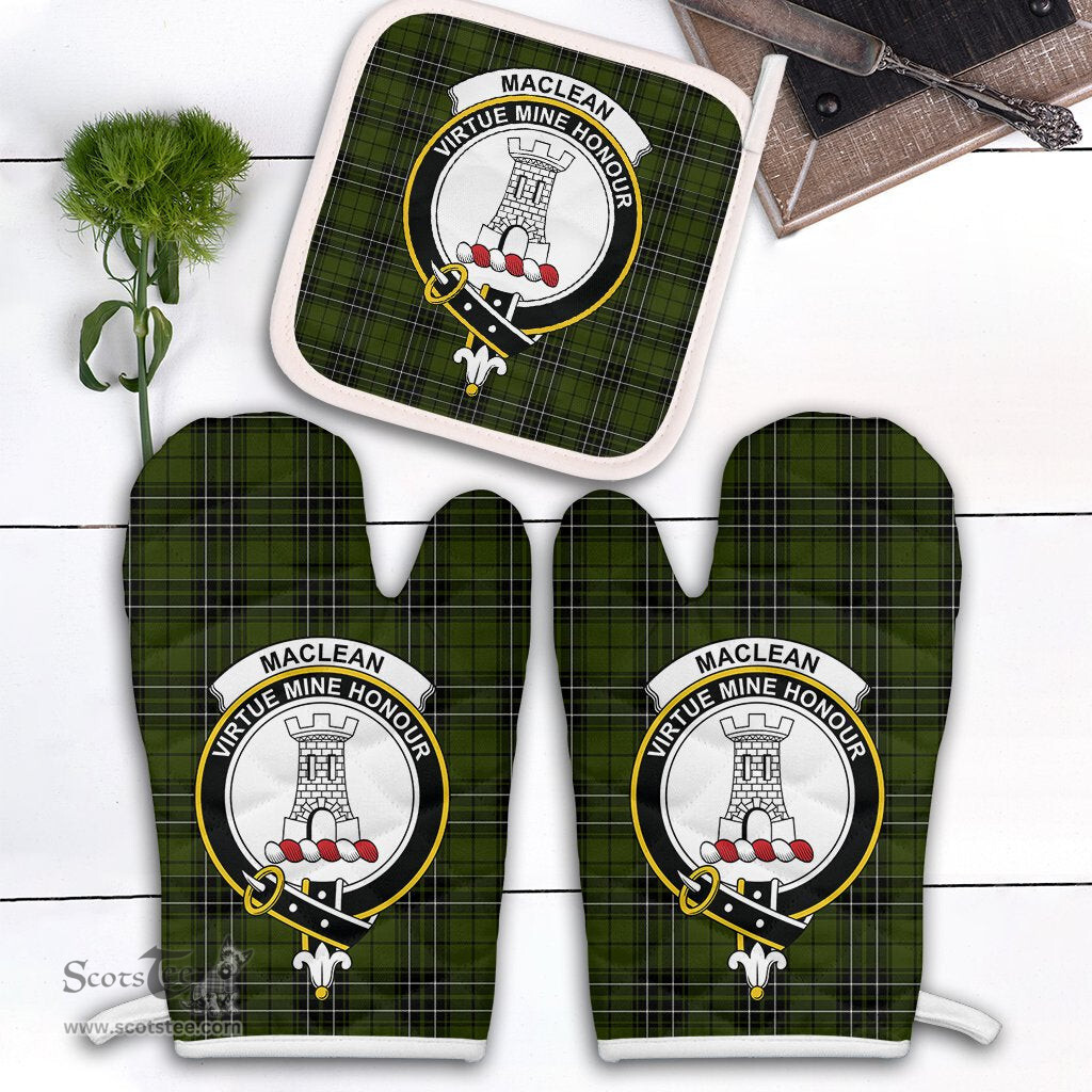 Scottish MacLean Hunting Clan Crest Tartan Oven Mitt And Pot Holder Set (2 Oven Mitts + 1 Pot Holder)