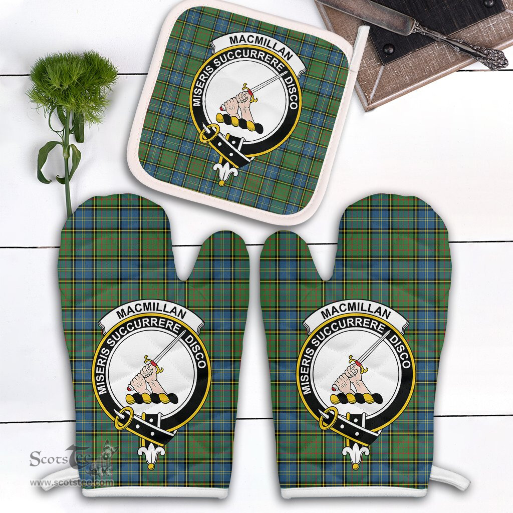 Scottish MacMillan Hunting Ancient Clan Crest Tartan Oven Mitt And Pot Holder Set (2 Oven Mitts + 1 Pot Holder)