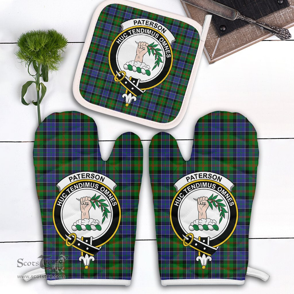Scottish Paterson Clan Crest Tartan Oven Mitt And Pot Holder Set (2 Oven Mitts + 1 Pot Holder)