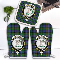 Scottish Paterson Clan Crest Tartan Oven Mitt And Pot Holder Set (2 Oven Mitts + 1 Pot Holder)