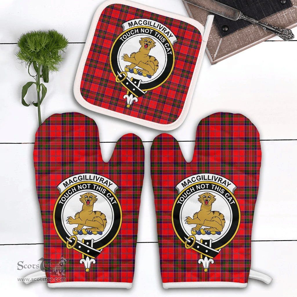 Scottish MacGillivray Modern Clan Crest Tartan Oven Mitt And Pot Holder Set (2 Oven Mitts + 1 Pot Holder)