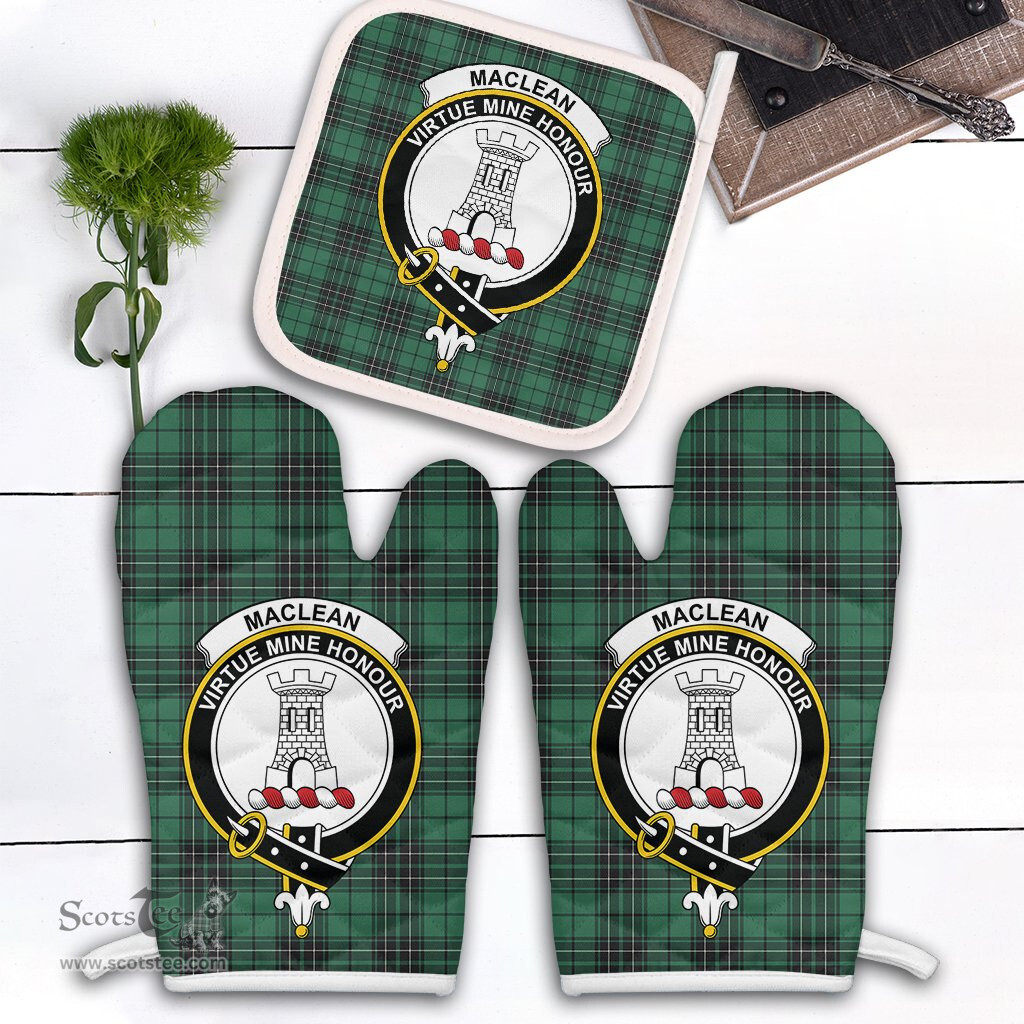 Scottish MacLean Hunting Ancient Clan Crest Tartan Oven Mitt And Pot Holder Set (2 Oven Mitts + 1 Pot Holder)