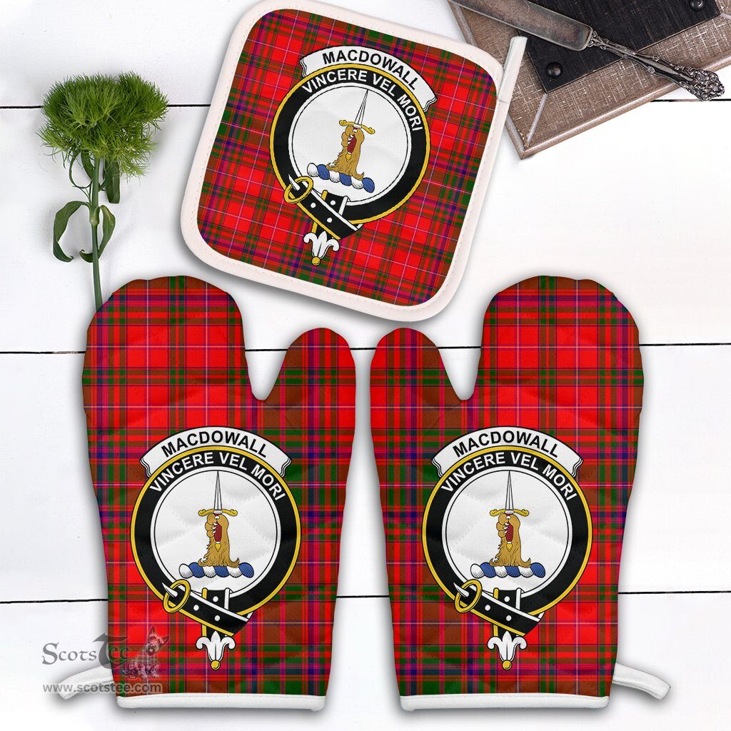 Scottish MacDowall Clan Crest Tartan Oven Mitt And Pot Holder Set (2 Oven Mitts + 1 Pot Holder)