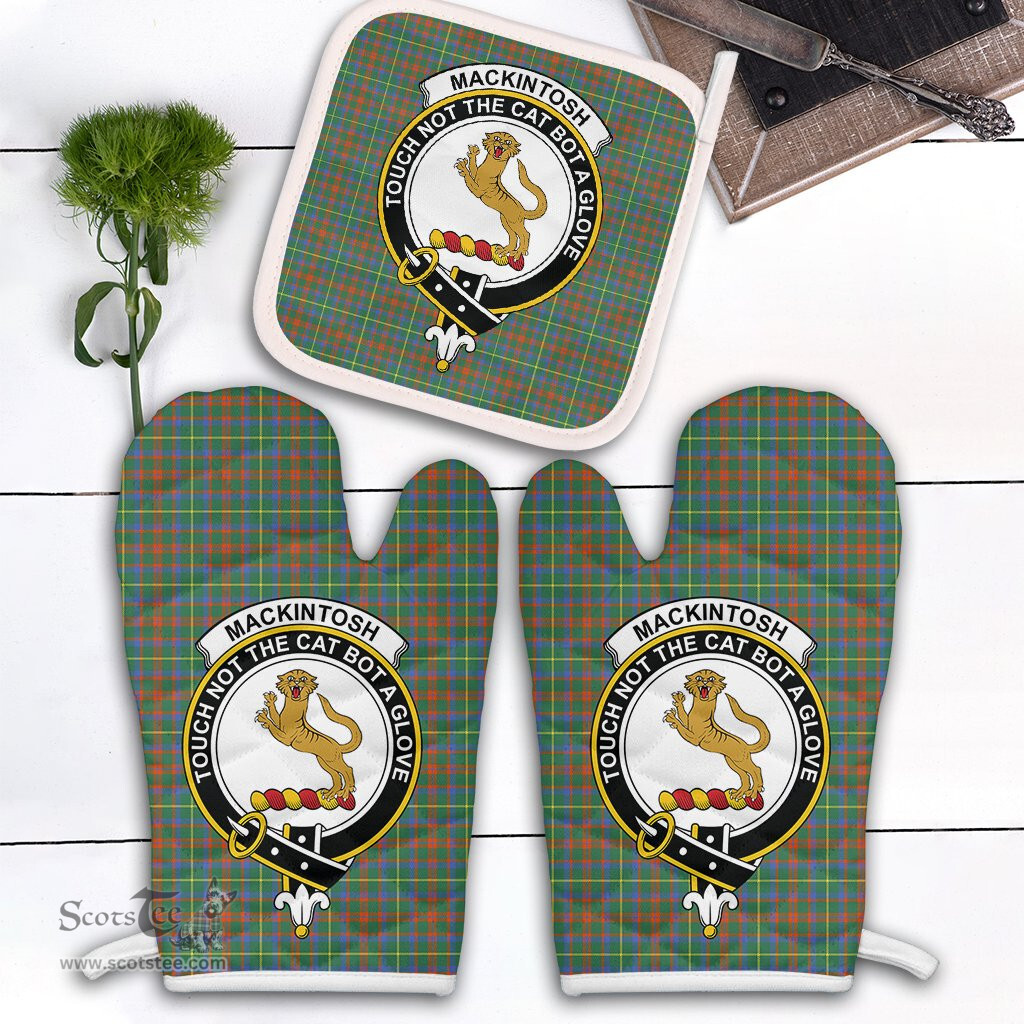 Scottish MacKintosh Hunting Ancient Clan Crest Tartan Oven Mitt And Pot Holder Set (2 Oven Mitts + 1 Pot Holder)