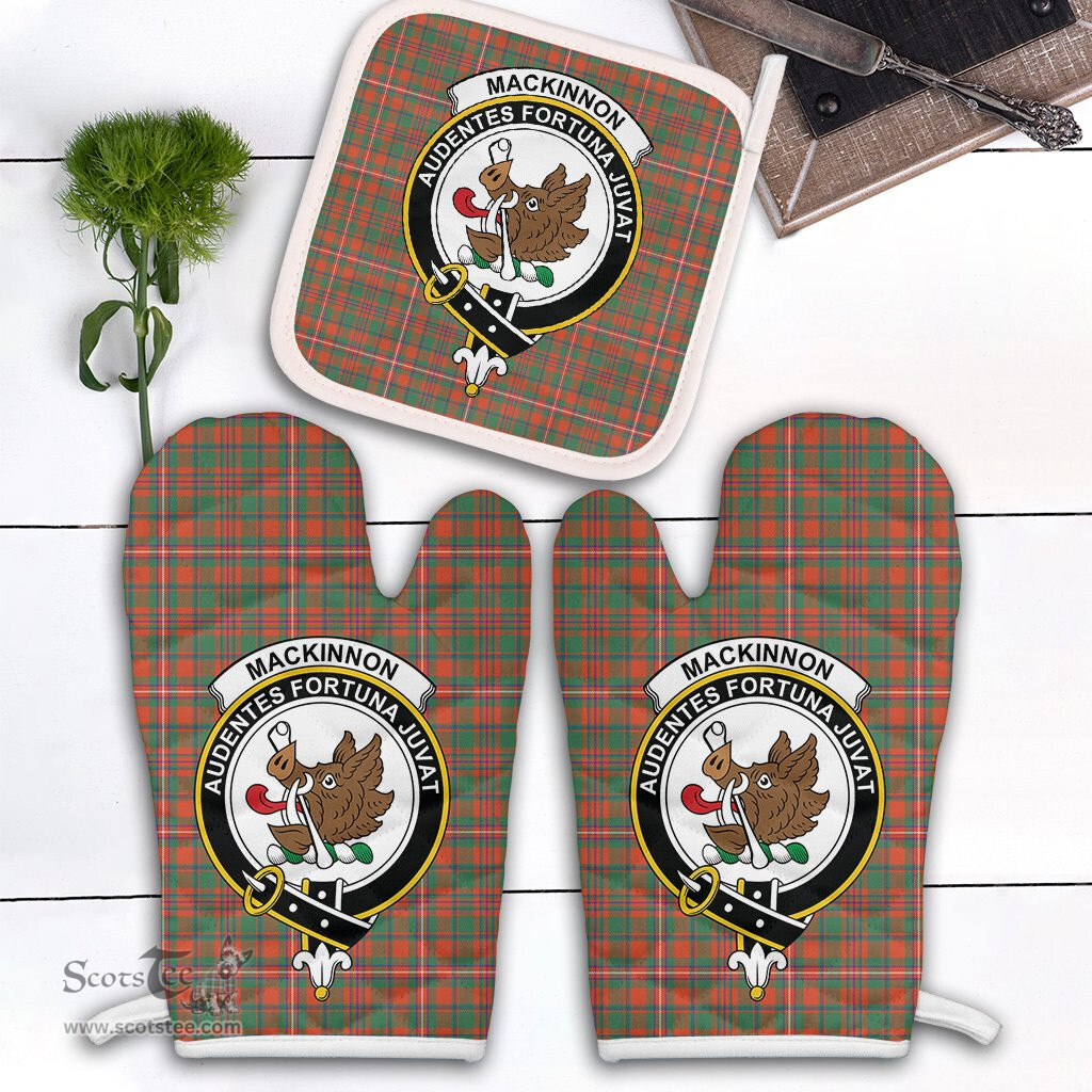 Scottish MacKinnon Ancient Clan Crest Tartan Oven Mitt And Pot Holder Set (2 Oven Mitts + 1 Pot Holder)