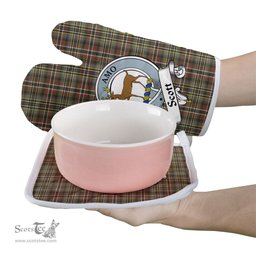 Scottish Scott Green Weathered Clan Crest Tartan Oven Mitt And Pot Holder Set (2 Oven Mitts + 1 Pot Holder)