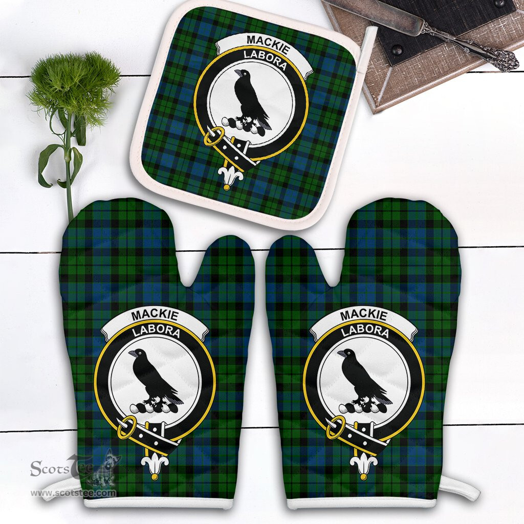 Scottish MacKie Clan Crest Tartan Oven Mitt And Pot Holder Set (2 Oven Mitts + 1 Pot Holder)