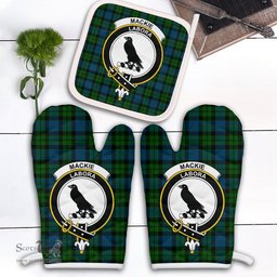 Scottish MacKie Clan Crest Tartan Oven Mitt And Pot Holder Set (2 Oven Mitts + 1 Pot Holder)