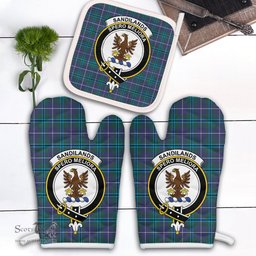 Scottish Sandilands Clan Crest Tartan Oven Mitt And Pot Holder Set (2 Oven Mitts + 1 Pot Holder)