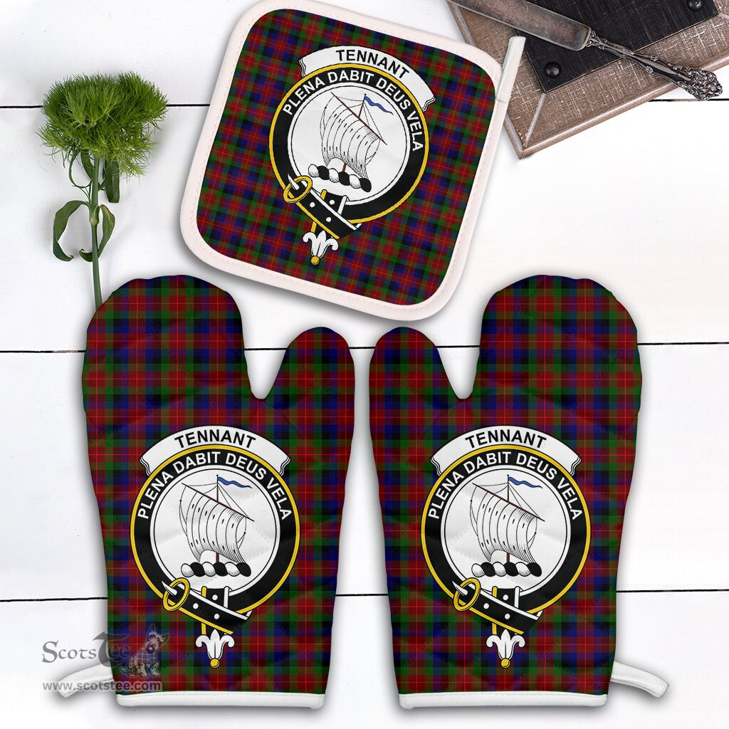 Scottish Tennant Clan Crest Tartan Oven Mitt And Pot Holder Set (2 Oven Mitts + 1 Pot Holder)