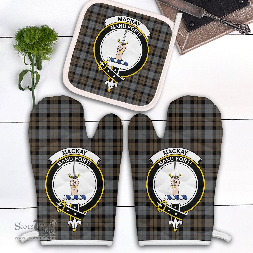 Scottish MacKay Weathered Clan Crest Tartan Oven Mitt And Pot Holder Set (2 Oven Mitts + 1 Pot Holder)