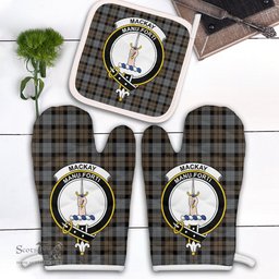 Scottish MacKay Weathered Clan Crest Tartan Oven Mitt And Pot Holder Set (2 Oven Mitts + 1 Pot Holder)