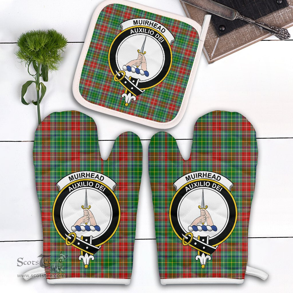 Scottish Muirhead Clan Crest Tartan Oven Mitt And Pot Holder Set (2 Oven Mitts + 1 Pot Holder)