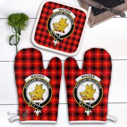 Scottish MacIver Modern Clan Crest Tartan Oven Mitt And Pot Holder Set (2 Oven Mitts + 1 Pot Holder)