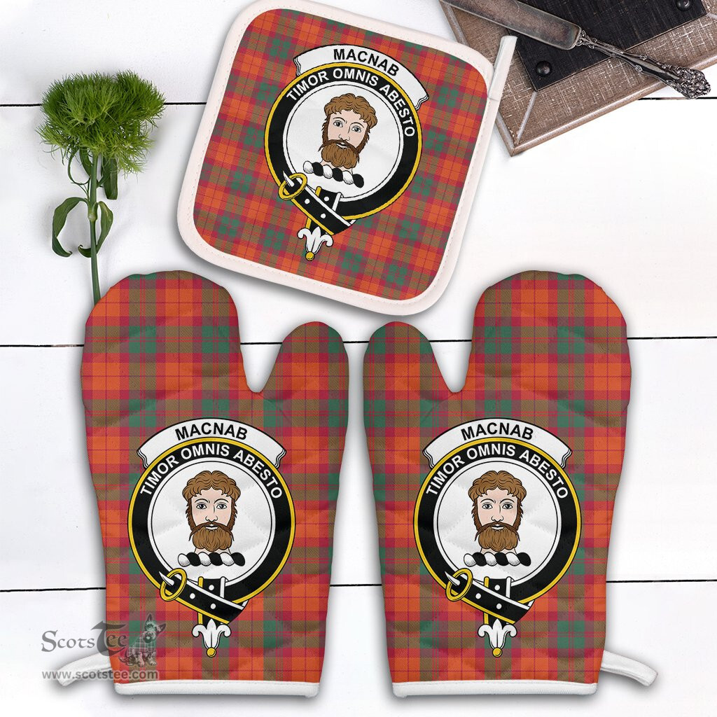 Scottish MacNab Ancient Clan Crest Tartan Oven Mitt And Pot Holder Set (2 Oven Mitts + 1 Pot Holder)
