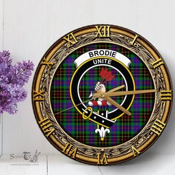 ScotsTee Shop Scottish Brodie Hunting Modern Clan Crest Tartan Wooden Wall Clock