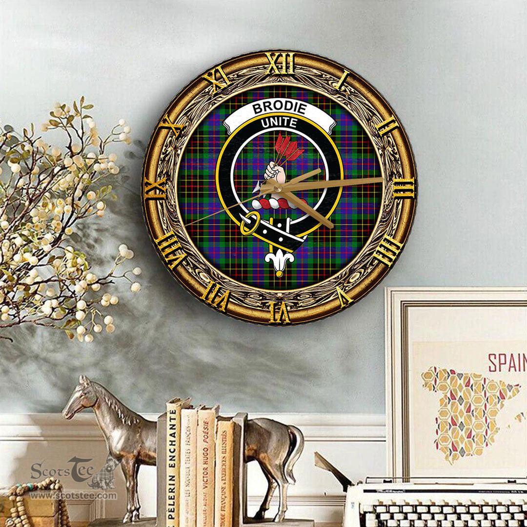 ScotsTee Shop Scottish Brodie Hunting Modern Clan Crest Tartan Wooden Wall Clock