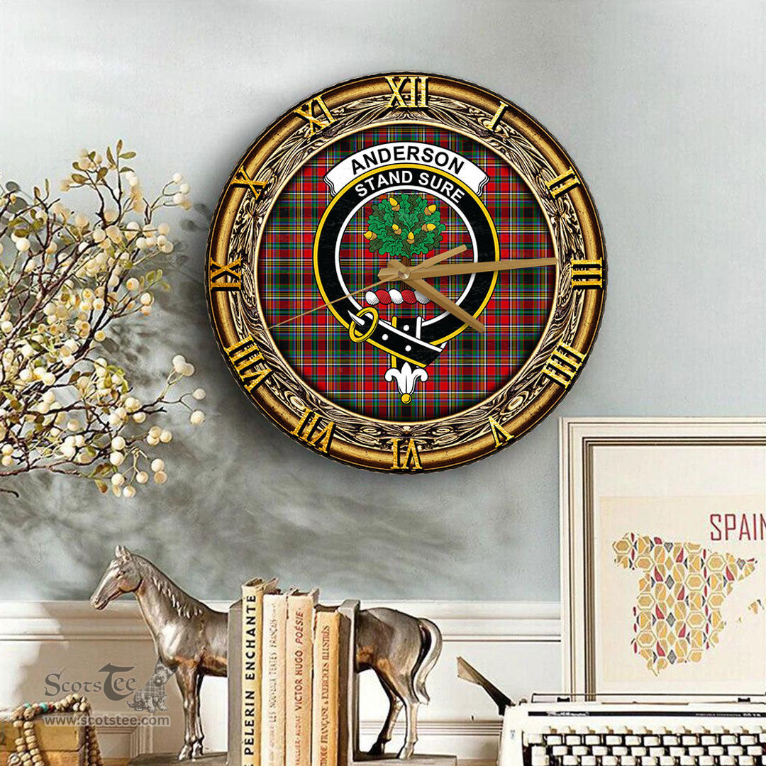 ScotsTee Shop Scottish Anderson of Arbrake Clan Crest Tartan Wooden Wall Clock