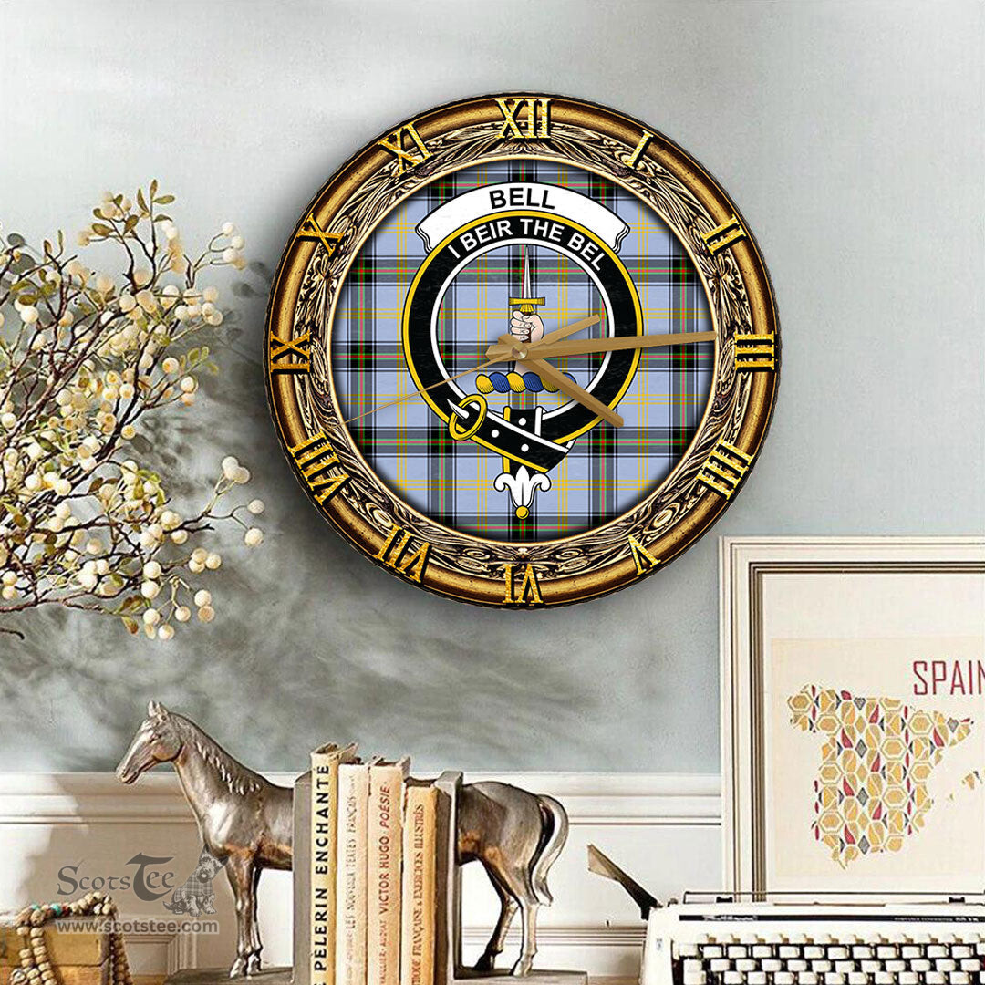 ScotsTee Shop Scottish Bell of the Borders Clan Crest Tartan Wooden Wall Clock