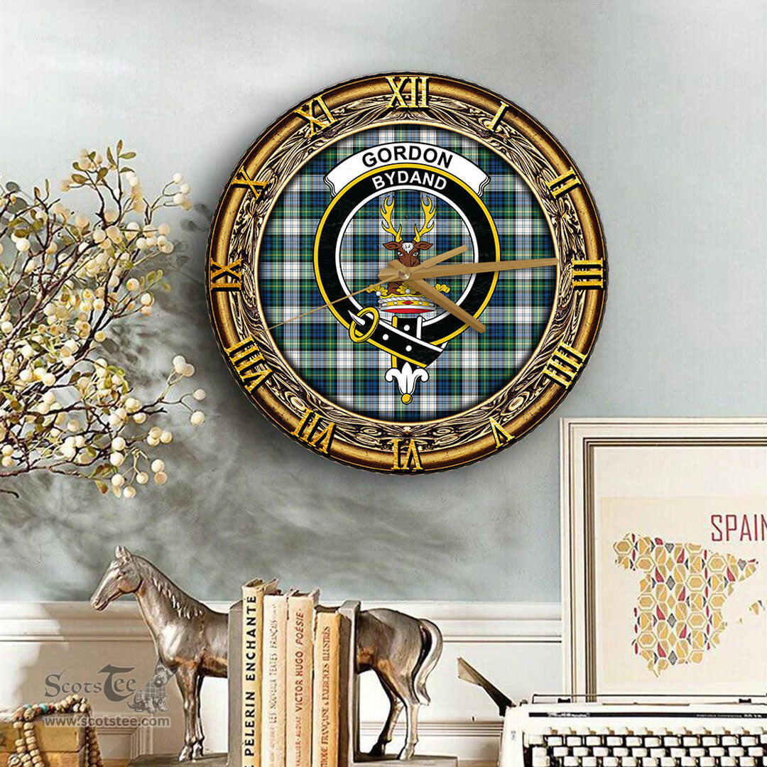 ScotsTee Shop Scottish Gordon Dress Ancient Clan Crest Tartan Wooden Wall Clock