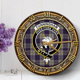 ScotsTee Shop Scottish Cunningham Dress Blue Dancers Clan Crest Tartan Wooden Wall Clock