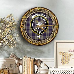 ScotsTee Shop Scottish Cunningham Dress Blue Dancers Clan Crest Tartan Wooden Wall Clock