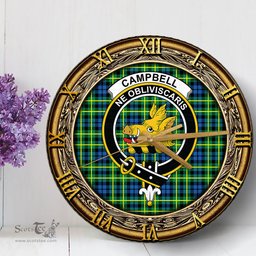 ScotsTee Shop Scottish Campbell of Breadalbane Ancient Clan Crest Tartan Wooden Wall Clock