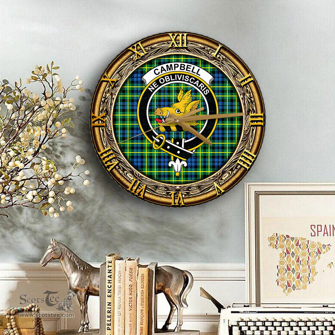 ScotsTee Shop Scottish Campbell of Breadalbane Ancient Clan Crest Tartan Wooden Wall Clock